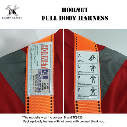 [ HORNET ] SAFETY FULL BODY HARNESS FALL PROTECTION WITH POLYAMIDE LANYARD LARGE HOOK & ABSORBER HT08 & HT02K