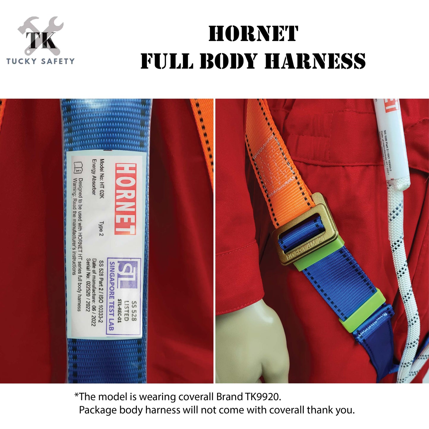 [ HORNET ] SAFETY FULL BODY HARNESS FALL PROTECTION WITH POLYAMIDE LANYARD LARGE HOOK & ABSORBER HT08 & HT02K