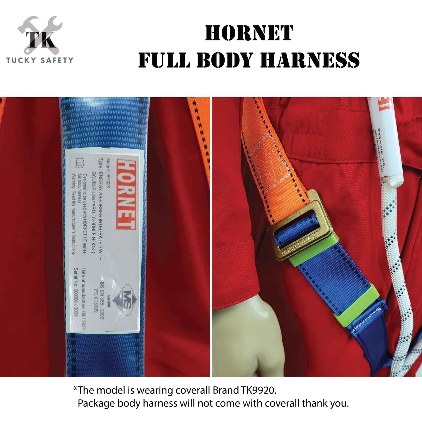 [ HORNET ] SAFETY FULL BODY HARNESS FALL PROTECTION WITH POLYAMIDE LANYARD LARGE HOOK & ABSORBER HT08 & HT02K - 9920 Co