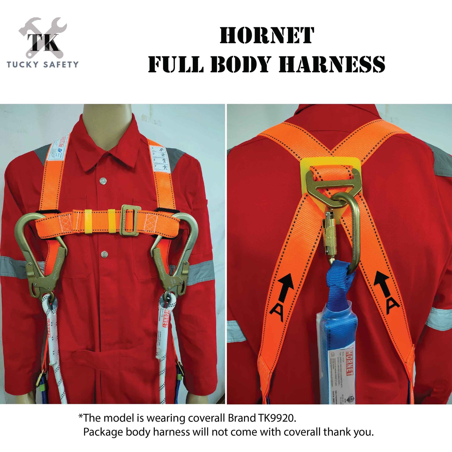 [ HORNET ] SAFETY FULL BODY HARNESS FALL PROTECTION WITH POLYAMIDE LANYARD LARGE HOOK & ABSORBER HT08 & HT02K - 9920 Co