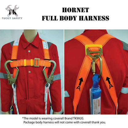 [ HORNET ] SAFETY FULL BODY HARNESS FALL PROTECTION WITH POLYAMIDE LANYARD LARGE HOOK & ABSORBER HT08 & HT02K - 9920 Co