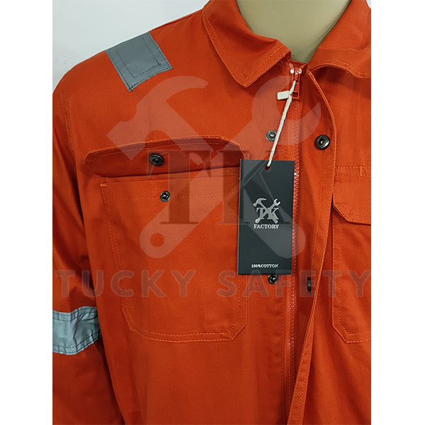 TK9920 TK HEAVY DUTY COVERALL WITH BUTTON 100% COTTON COVERALL - ORANGE COLOR DOUBLE LAYER KNEE