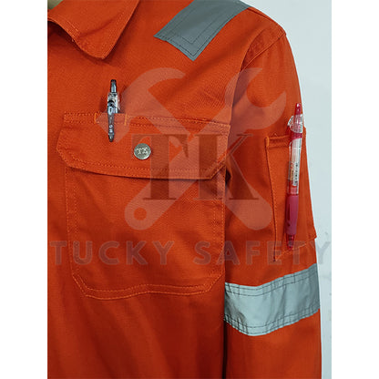 TK9920 TK HEAVY DUTY COVERALL WITH BUTTON 100% COTTON COVERALL - ORANGE COLOR DOUBLE LAYER KNEE