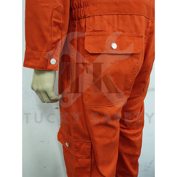 TK9920 TK HEAVY DUTY COVERALL WITH BUTTON 100% COTTON COVERALL - ORANGE COLOR DOUBLE LAYER KNEE