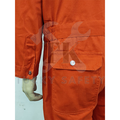 TK9920 TK HEAVY DUTY COVERALL WITH BUTTON 100% COTTON COVERALL - ORANGE COLOR DOUBLE LAYER KNEE