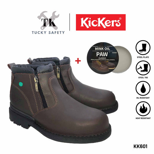KK601 [ KICKERS ] MEN SAFETY BOOT ZIP HEAVY DUTY STEEL TOE STEEL PLATE HEAT RESISTANT SLIP RESISTANT SAFETY BOOT MID CUT