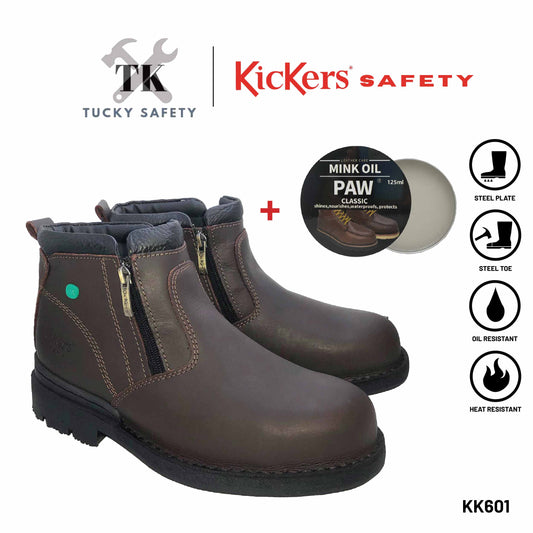 KK601 [ KICKERS ] MEN SAFETY BOOT ZIP HEAVY DUTY STEEL TOE STEEL PLATE HEAT RESISTANT SLIP RESISTANT SAFETY BOOT MID CUT
