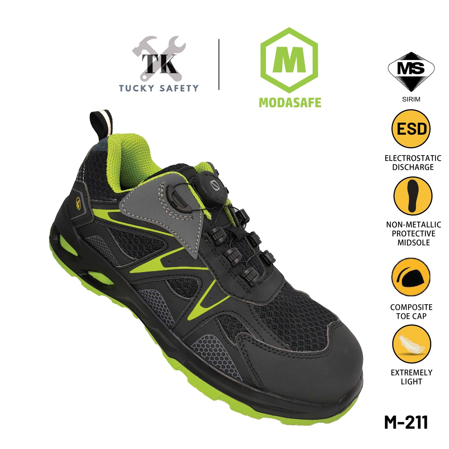 M-211 [ MODASAFE ] EXTREMELY LIGHT SPORT SAFETY SHOE ESD SIRIM DOSH WORK SHOE NON-METALLIC PROTECTIVE MIDSOLE