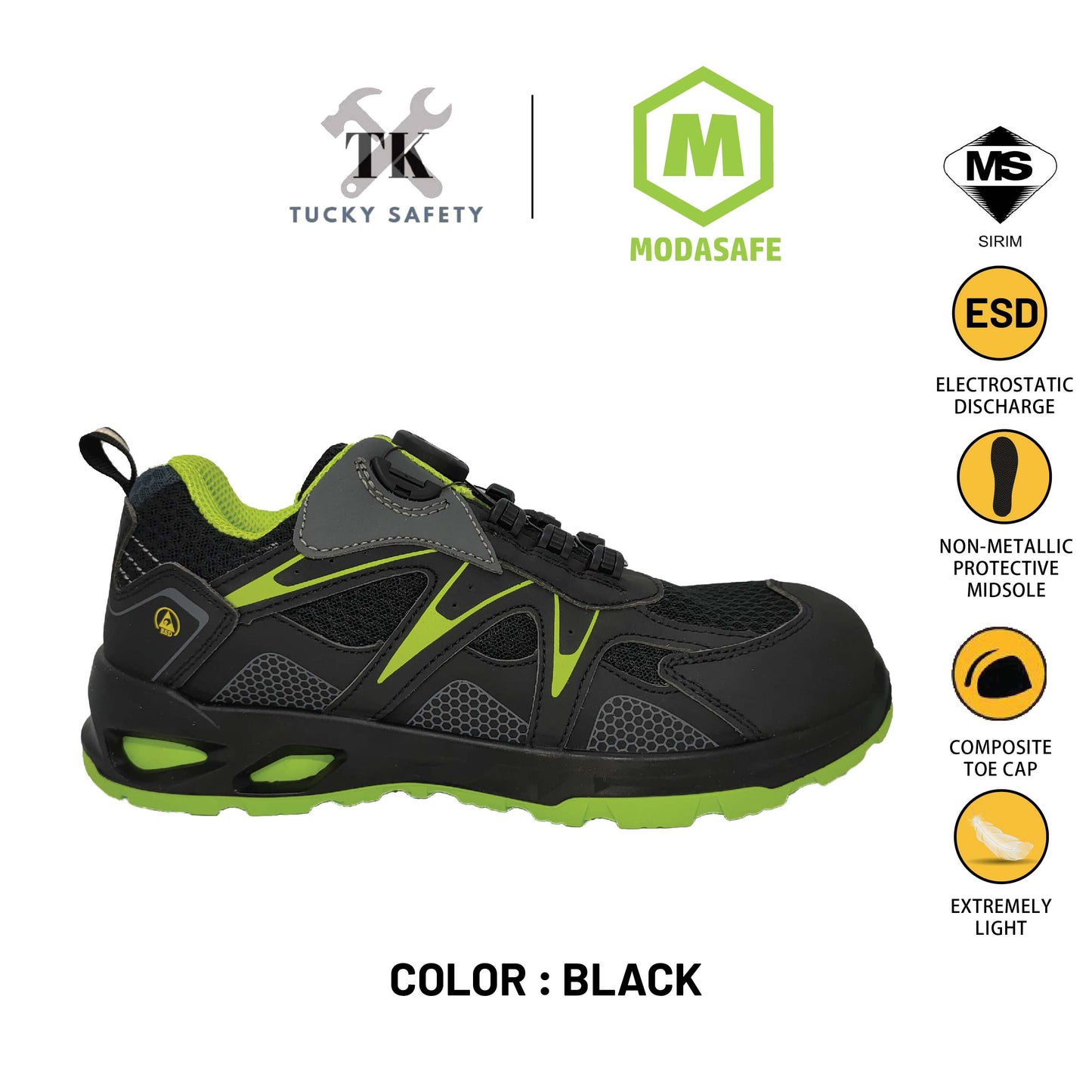 M-211 [ MODASAFE ] EXTREMELY LIGHT SPORT SAFETY SHOE ESD SIRIM DOSH WORK SHOE NON-METALLIC PROTECTIVE MIDSOLE