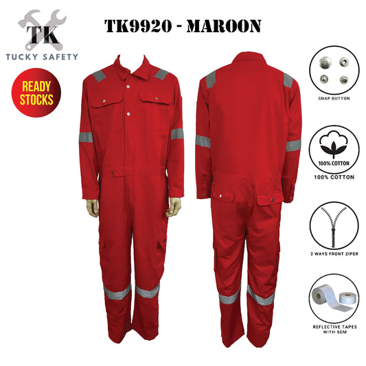 TK9920-MA TK 100% COTTON MEN'S WORKING COVERALL WITH BUTTON / DOUBLE ZIPPER / COVERALL KERJA LELAKI