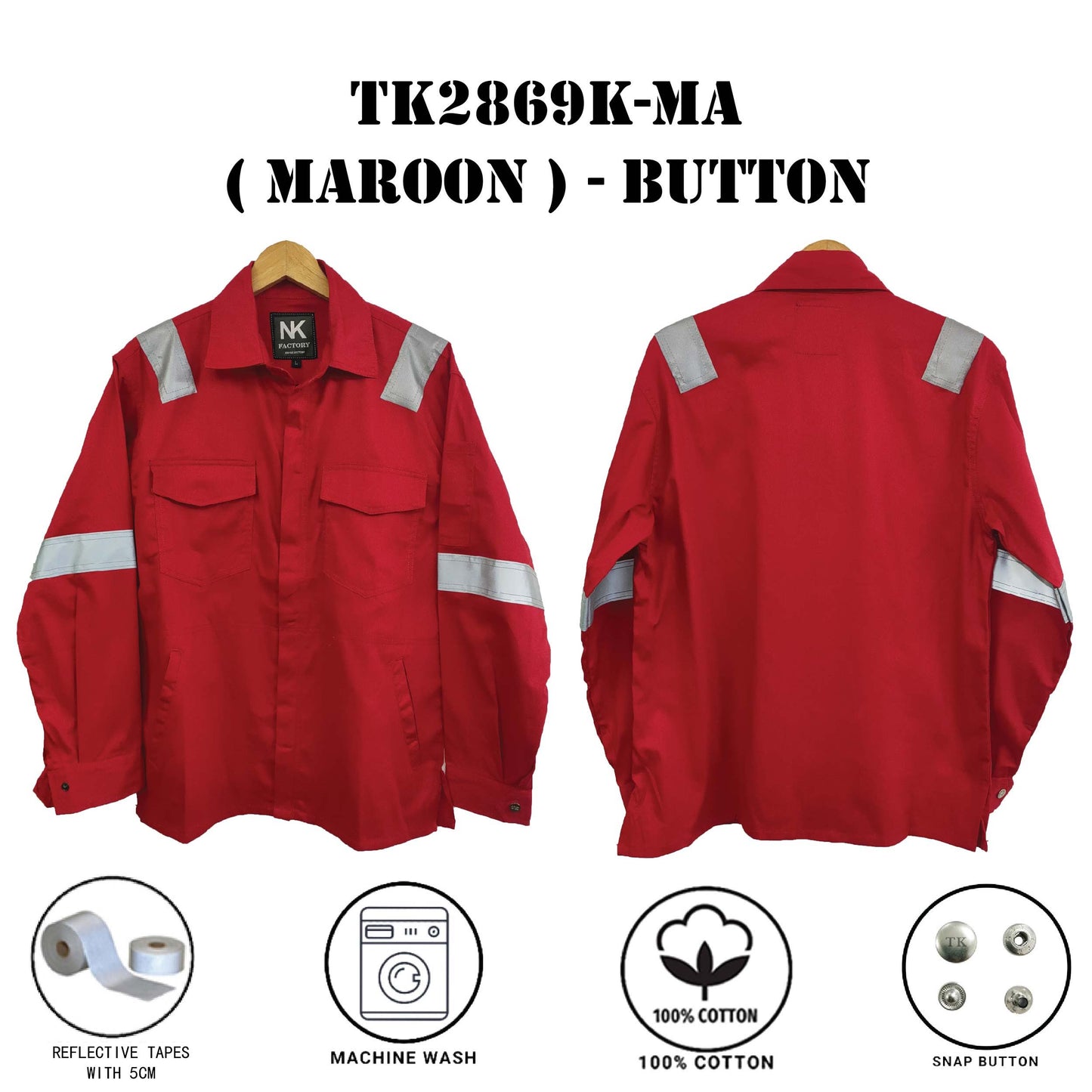 2869K Button - SIZE XS - 6XL PPE SAFETY JACKET / BAJU KERJA / CLOTHES ( BUTTON OR TAPE SERIES )