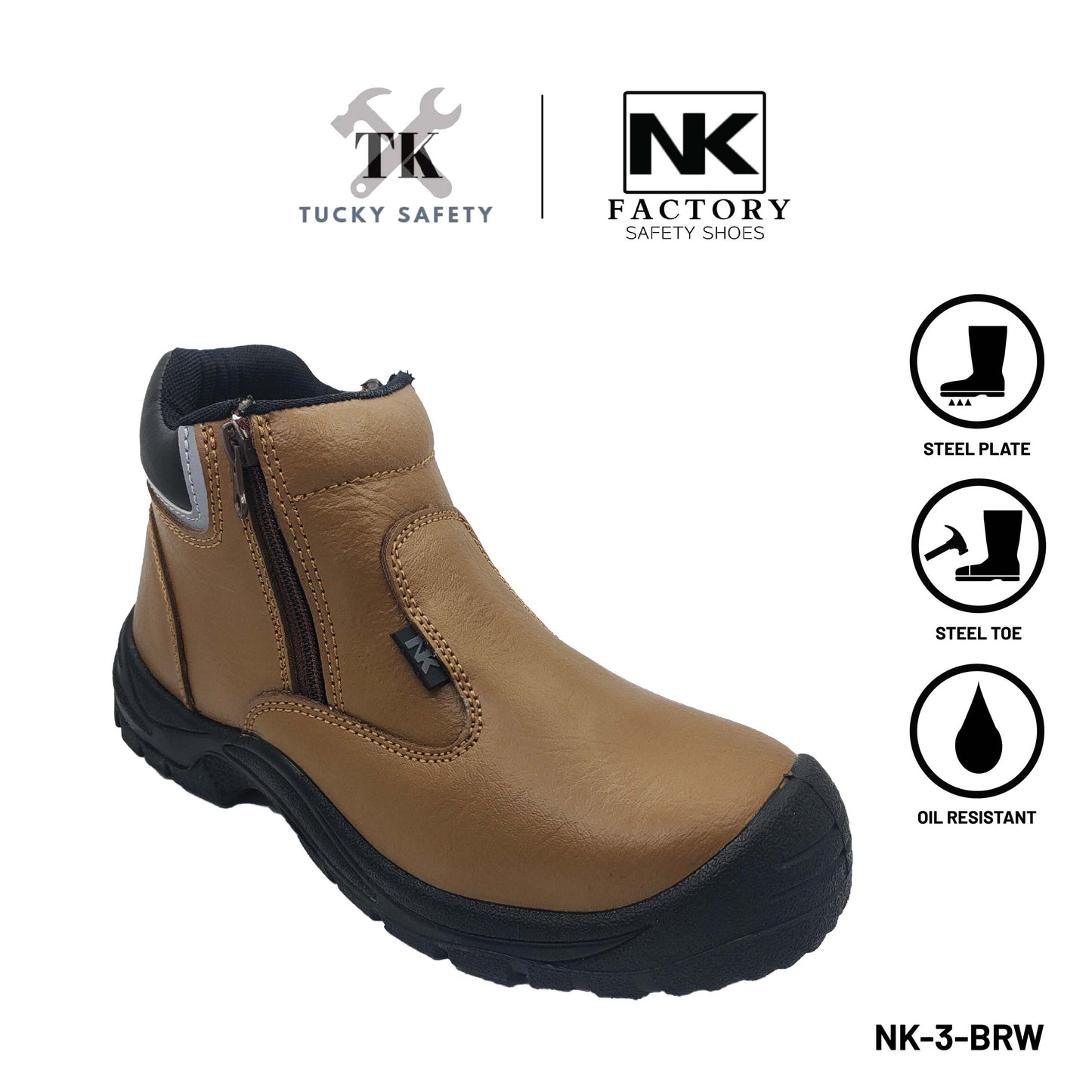 NK-3-BRW NK SAFETY SHOES STEEL TOE CAP SAFETY BOOT STEEL PLATE PU SOLE / KASUT SAFETY KERJA ARTIFICIAL LEATHER