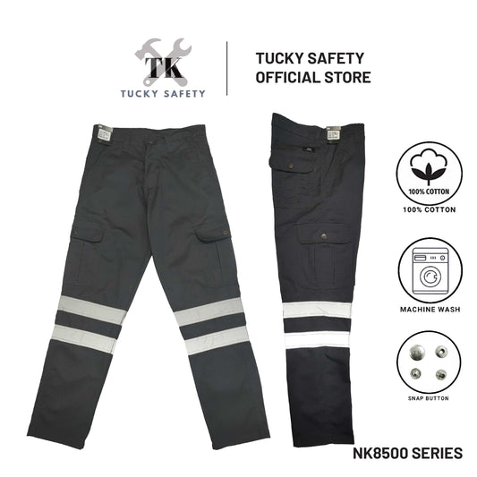 NK-8500 NK WORKING LONG PANTS WITH 2 REFLECTOR / STRAIGHT CUT CARGO PANTS / SELUAR PANJANG KERJA 2 LINE PANTULAN 2 GARIS LINE PANTUL