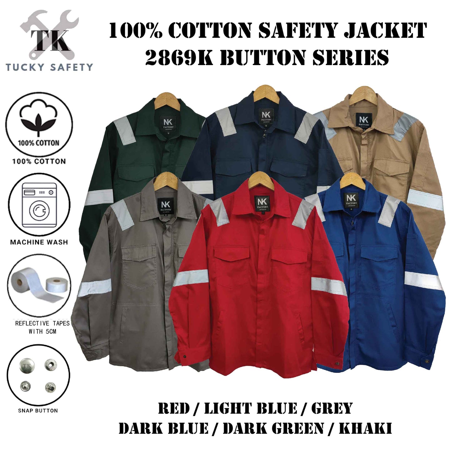 2869K Button - SIZE XS - 6XL PPE SAFETY JACKET / BAJU KERJA / CLOTHES ( BUTTON OR TAPE SERIES )