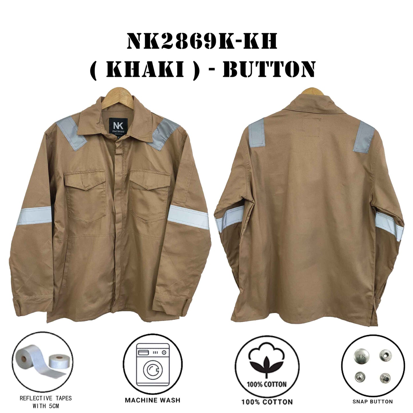 2869K Button - SIZE XS - 6XL PPE SAFETY JACKET / BAJU KERJA / CLOTHES ( BUTTON OR TAPE SERIES )