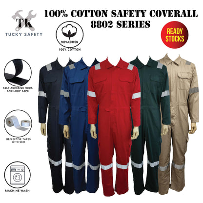 8802 SERIES - 100% ECONOMIC COTTON SAFETY COVERALL MEN'S HEAVY DUTY SAFETY COVERALL / COVERALL WITH REFLECTIVE WORKWEAR