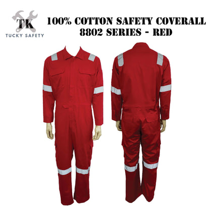 8802 SERIES - 100% ECONOMIC COTTON SAFETY COVERALL MEN'S HEAVY DUTY SAFETY COVERALL / COVERALL WITH REFLECTIVE WORKWEAR