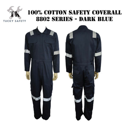 8802 SERIES - 100% ECONOMIC COTTON SAFETY COVERALL MEN'S HEAVY DUTY SAFETY COVERALL / COVERALL WITH REFLECTIVE WORKWEAR