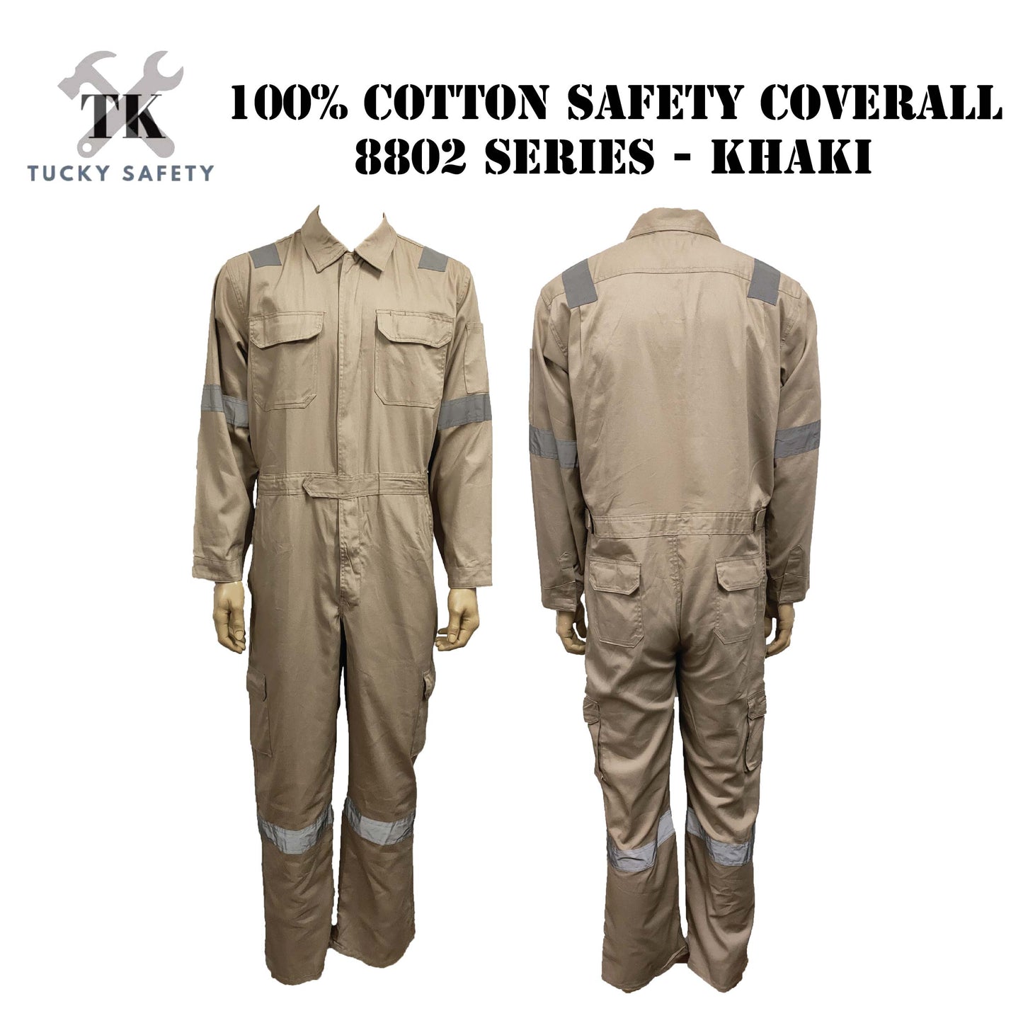 8802 SERIES - 100% ECONOMIC COTTON SAFETY COVERALL MEN'S HEAVY DUTY SAFETY COVERALL / COVERALL WITH REFLECTIVE WORKWEAR