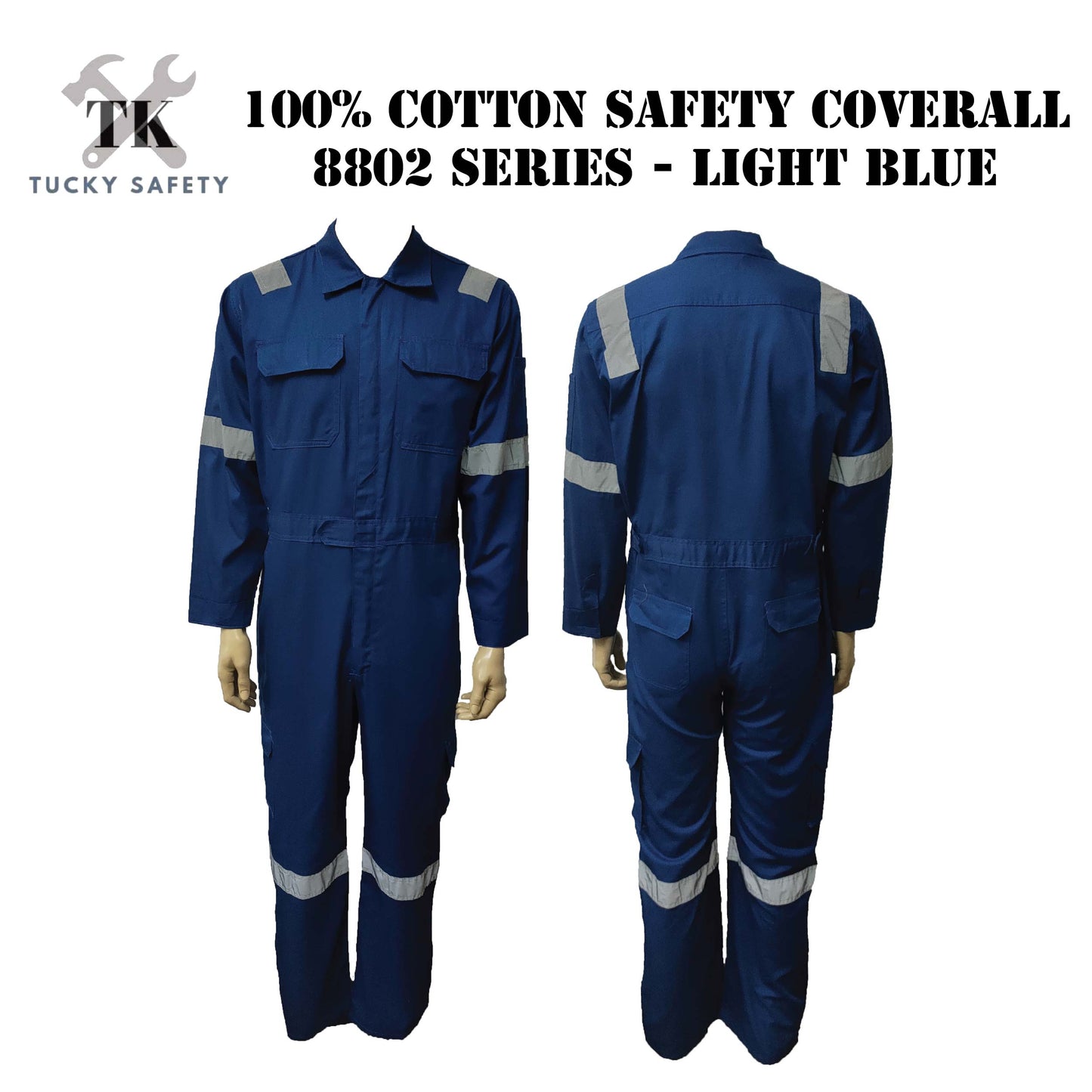 8802 SERIES - 100% ECONOMIC COTTON SAFETY COVERALL MEN'S HEAVY DUTY SAFETY COVERALL / COVERALL WITH REFLECTIVE WORKWEAR