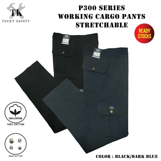 P300 [ READY STOCK ] CARGO 6 POCKETS SLIM FIT STRETCHABLE WORKING LONG PANTS / CARGO PANTS / SELUAR PANJANG KERJA