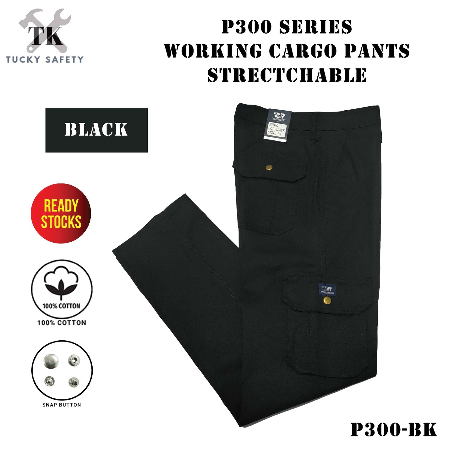 P300 [ READY STOCK ] CARGO 6 POCKETS SLIM STRETCHABLE WORKING LONG PANTS / CARGO PANTS / SELUAR PANJANG KERJA