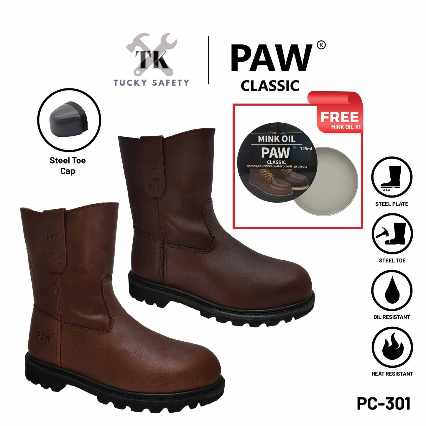 PC-301 [ PAW CLASSIC ] MEN'S HEAVY DUTY SAFETY BOOT / KASUT KERJA LELAKI SAFETY BOOT STEEL TOE STEEL PLATE SAFETY BOOT