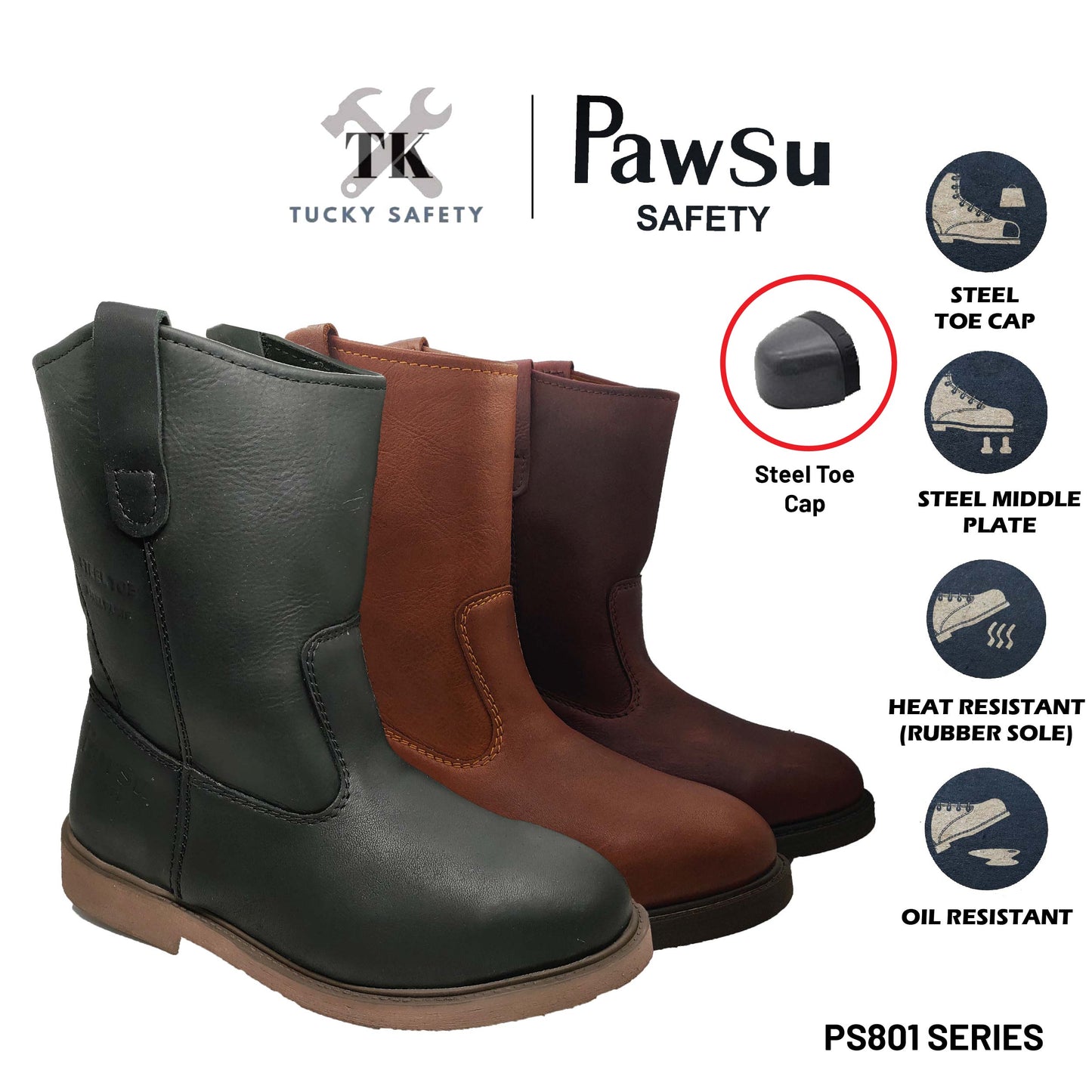 PS801 SERIES PAWSU MEN'S SAFETY BOOT / STEEL TOE PLATE HEAVY DUTY SAFETY BOOT / KASUT KERJA LELAKI