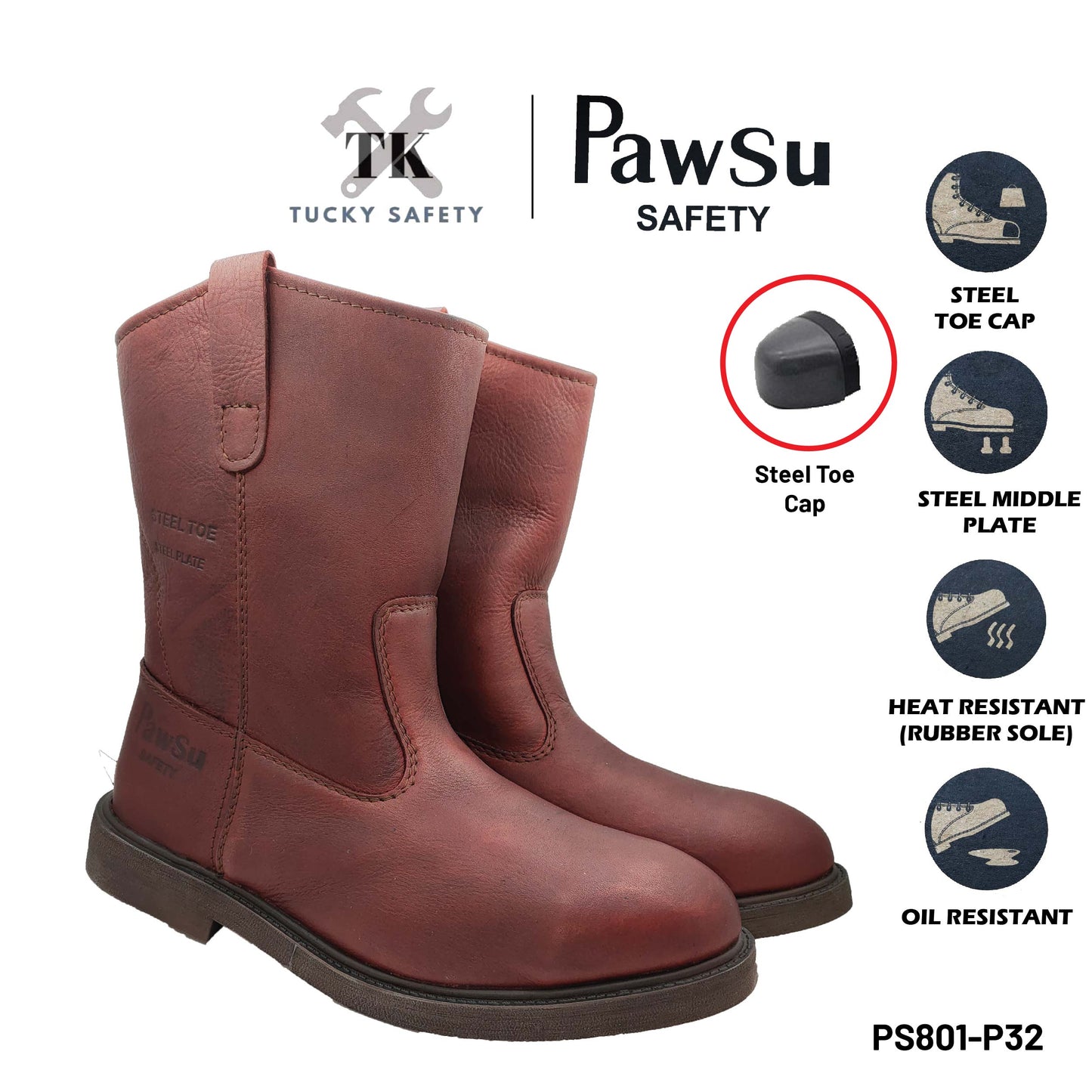 PS801 SERIES PAWSU MEN'S SAFETY BOOT / STEEL TOE PLATE HEAVY DUTY SAFETY BOOT / KASUT KERJA LELAKI