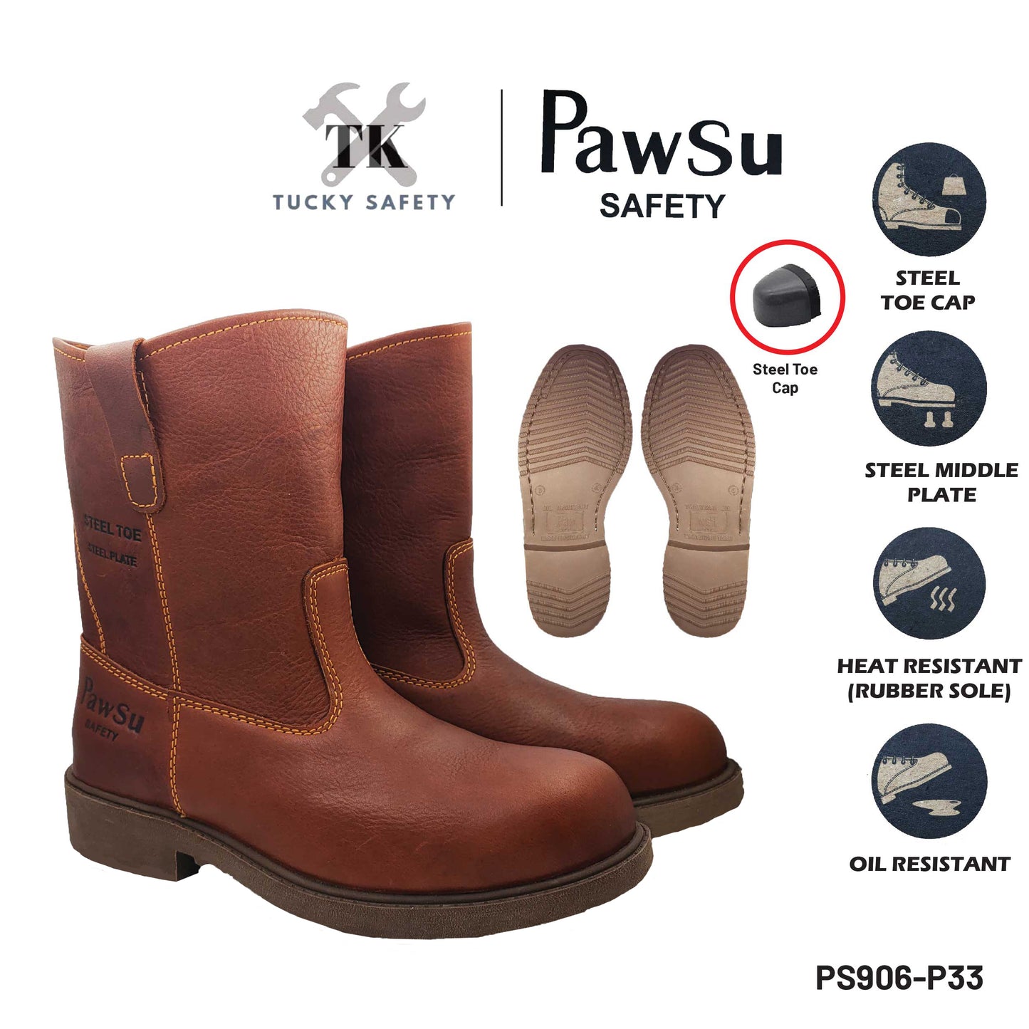 PS906 SERIES PAWSU MEN'S SAFETY BOOT / STEEL TOE PLATE HEAVY DUTY SAFETY BOOT / KASUT KERJA LELAKI