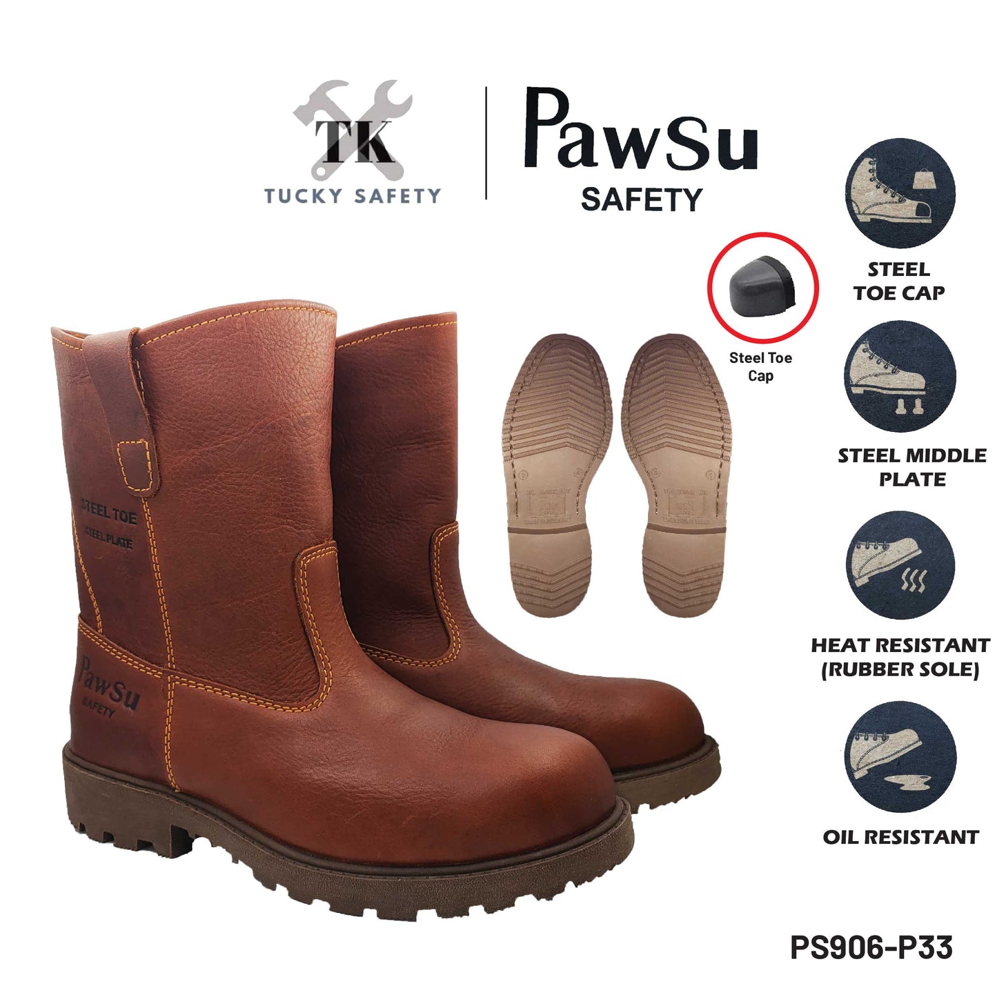 PS906 SERIES PAWSU MEN'S SAFETY BOOT / STEEL TOE PLATE HEAVY DUTY SAFETY BOOT / KASUT KERJA LELAKI