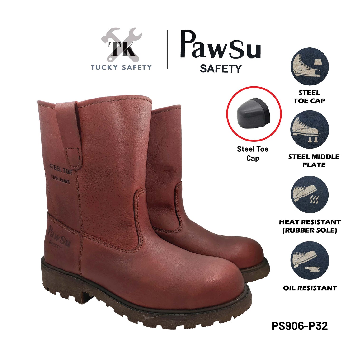 PS906 SERIES PAWSU MEN'S SAFETY BOOT / STEEL TOE PLATE HEAVY DUTY SAFETY BOOT / KASUT KERJA LELAKI