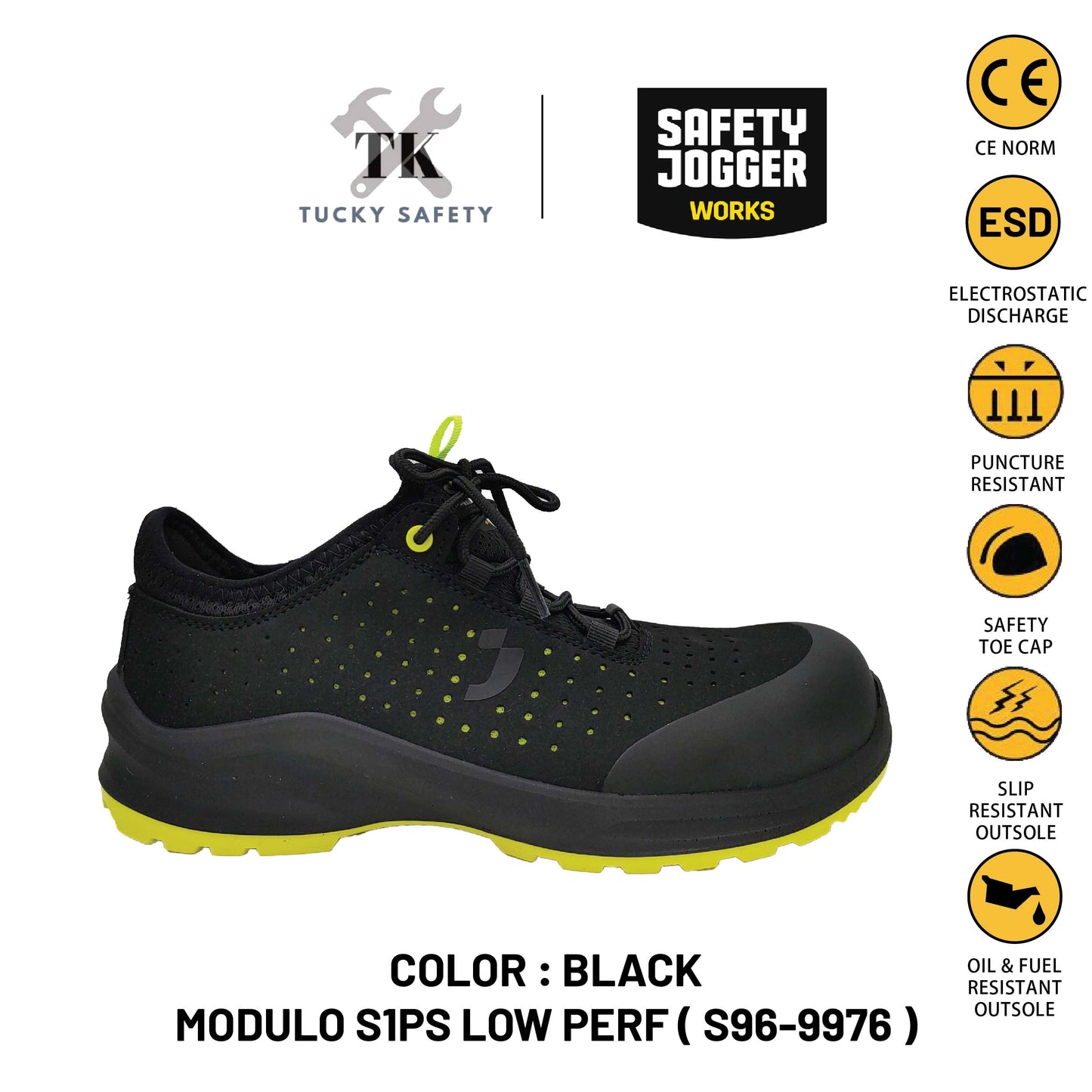 [ SAFETY JOGGER ] S96-9976 MODULO S1PS LOW PERF ESD SPORTY SAFETY SHOE SAFETY TOE CAP STEEL TOE CAP CE SLIP RESISTANT