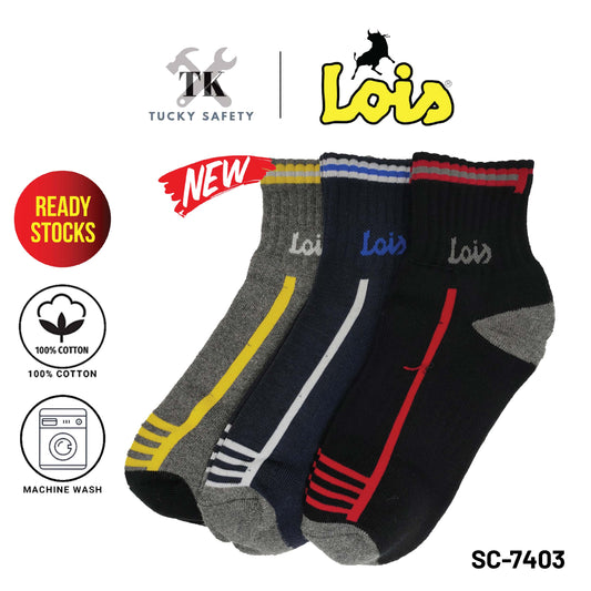 SC-7403 [ LOIS ] HEAVY DUTY SAFETY MEN SOCK STRETCHABLE / STOCKING KAIN TEBAL COTTON SOCK FREE SIZE