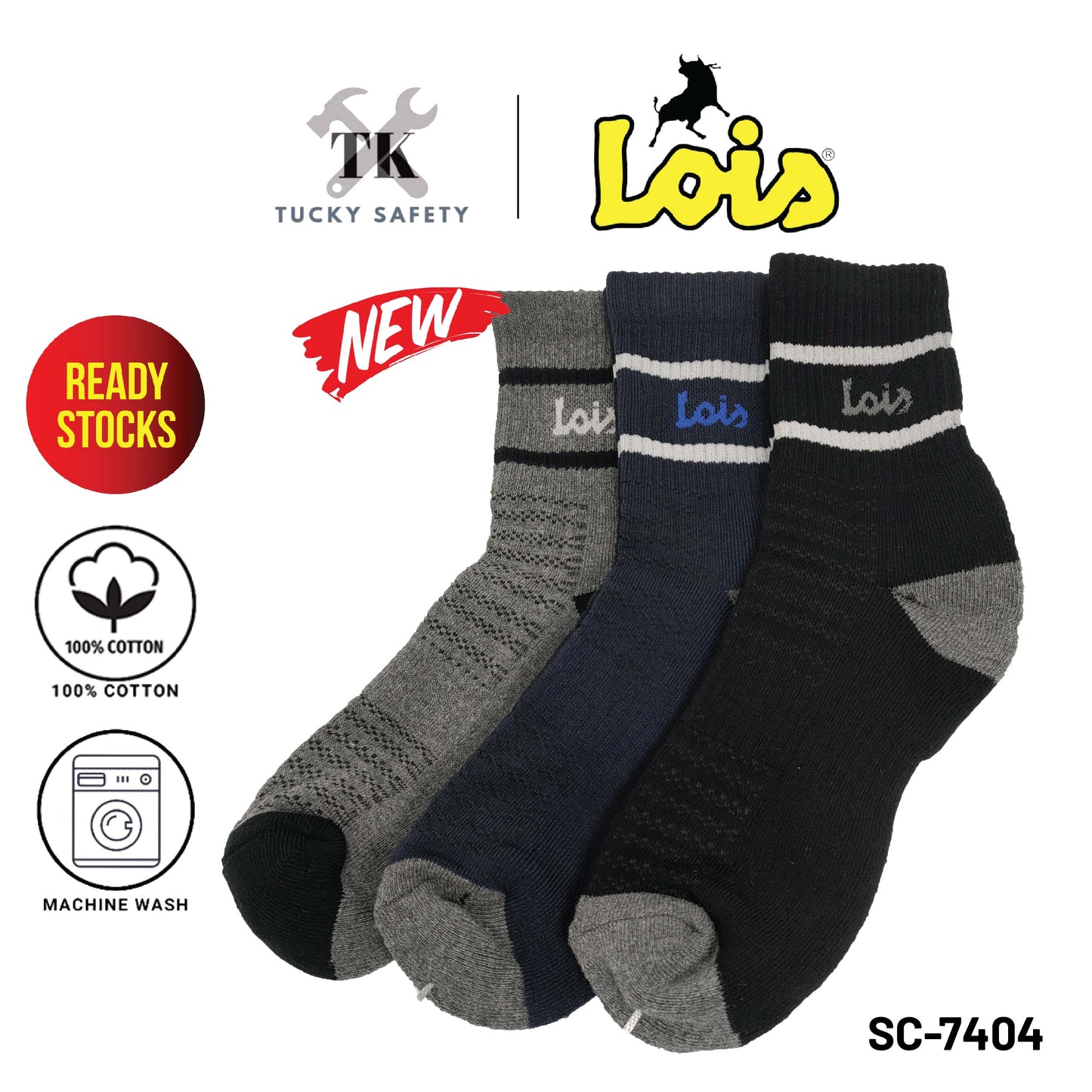 SC-7404 [ LOIS ] HEAVY DUTY SAFETY MEN SOCK STRETCHABLE / STOCKING KAIN TEBAL COTTON SOCK FREE SIZE