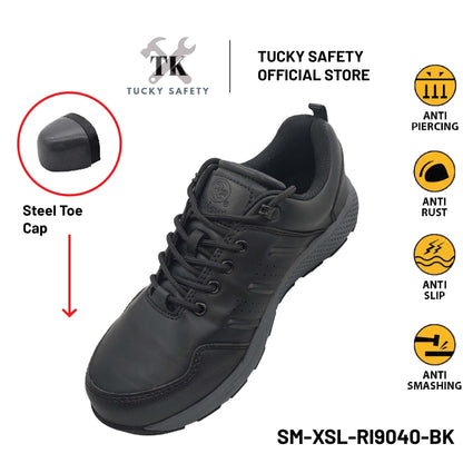 SM-XSL-RI9040-BK SPORT DESIGN SAFETY SHOE / LIGHT WEIGHT SPORT SERIES STEEL TOE LACES SPORTY SAFETY MEN WORK SHOE