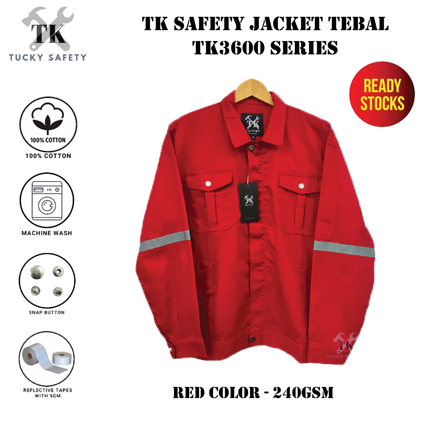 TK3600 - TK 100% COTTON TEBAL MEN'S SAFETY WORKING JACKET TEBAL / WORKING JACKET / BAJU KERJA TEBAL LELAKI 3600
