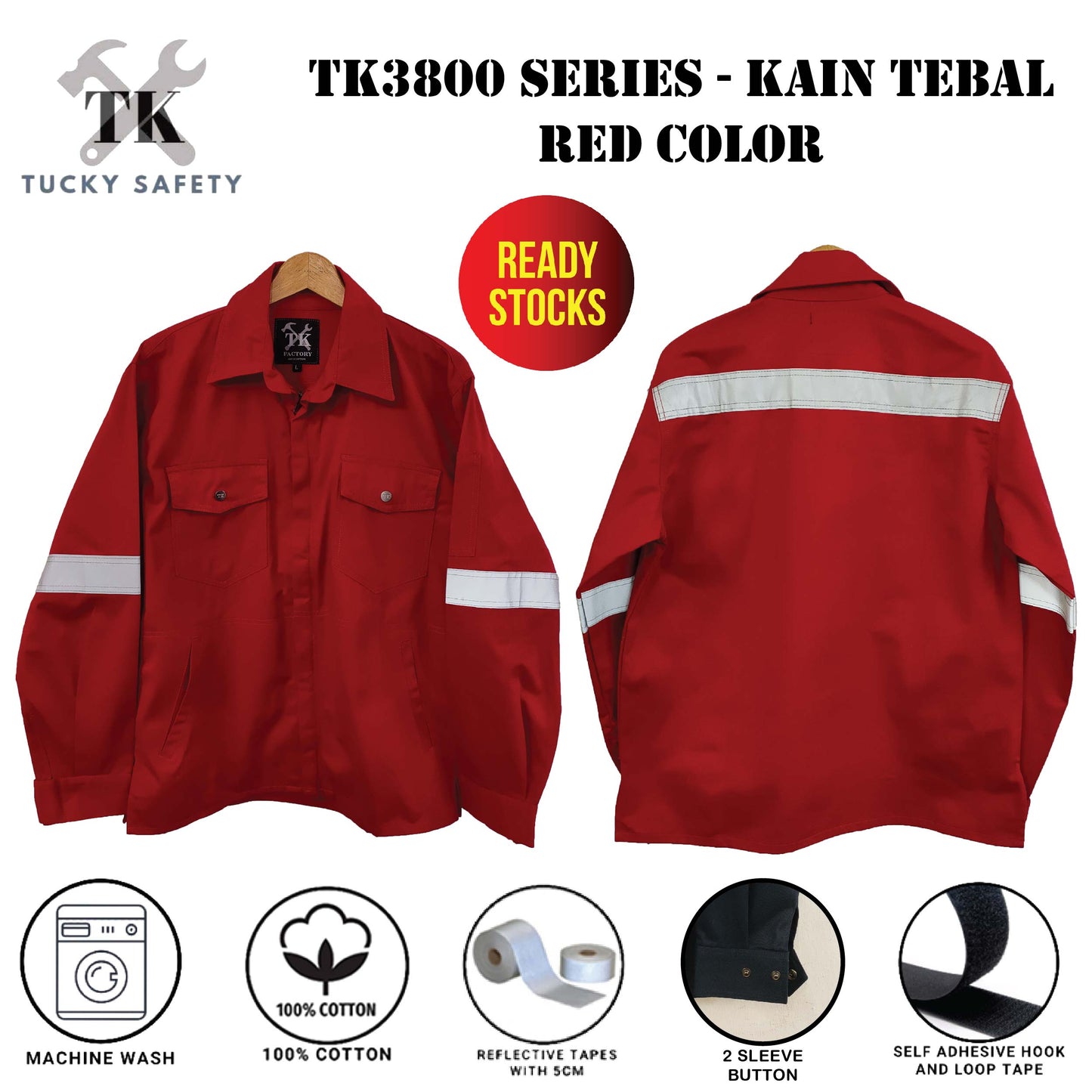 TK3800 - SIZE S - 5XL TK SAFETY JACKET TEBAL / WORKING JACKET / SLEEVE BUTTON / CLOTHES 240GSM