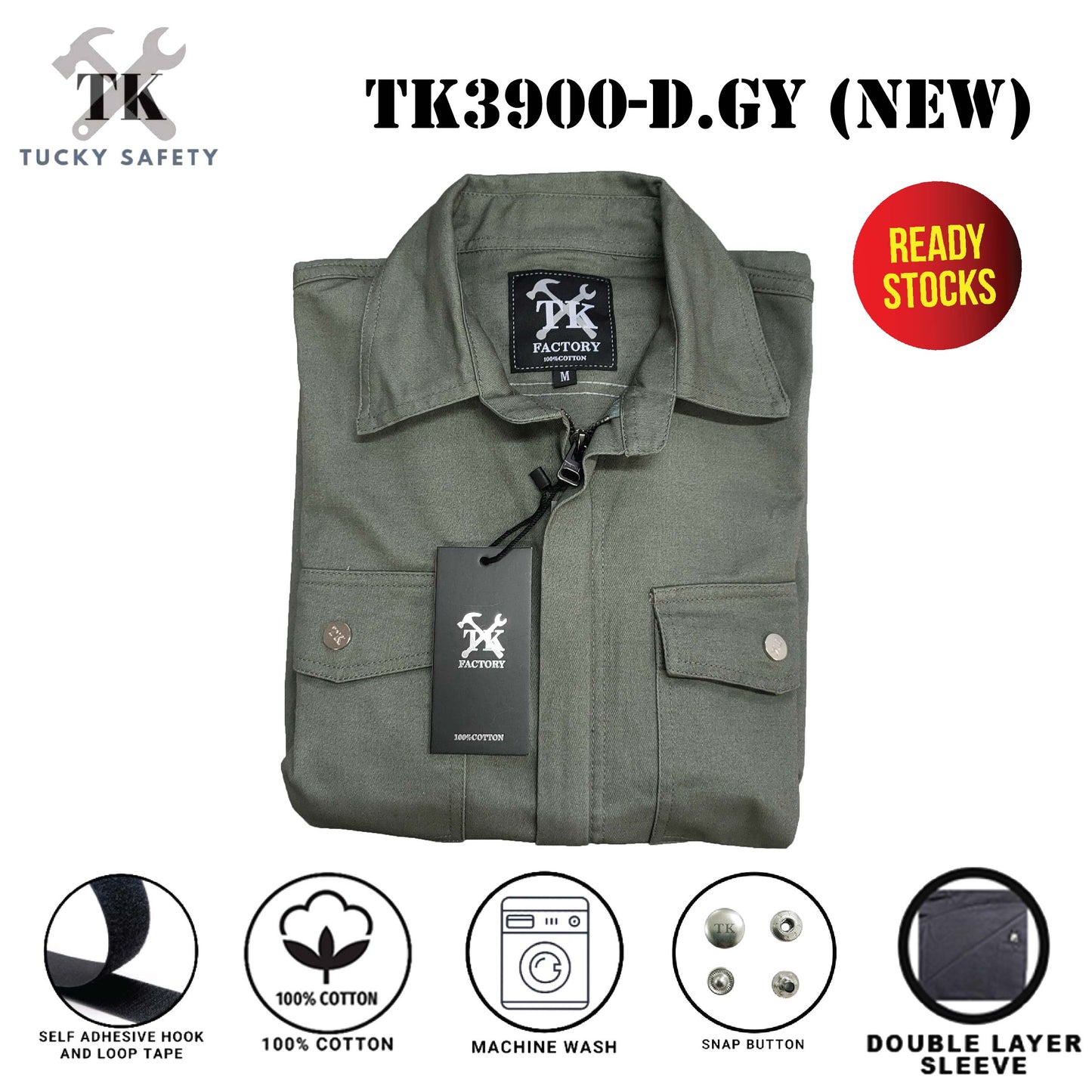 TK3900 - TK WELDING SAFETY JACKET WITH DOUBLE LAYER SLEEVE / BAJU KERJA WELDER DUA LAPIS LENGAN