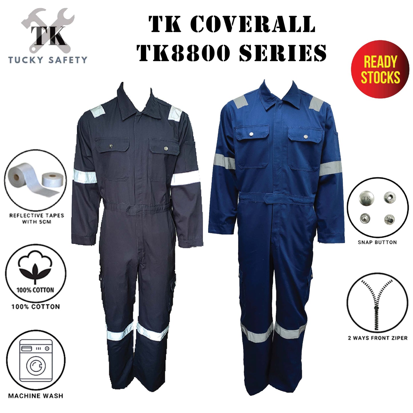 TK8800 - TK MEN'S HEAVY DUTY SAFETY COVERALL / COVERALL KAIN TEBAL LELAKI - Thick Material