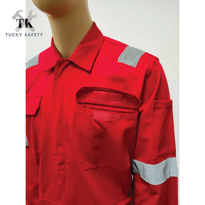 TK COVERALL THICK SAFETY REFLECTIVE COVERALL - RED Color Kain Tebal