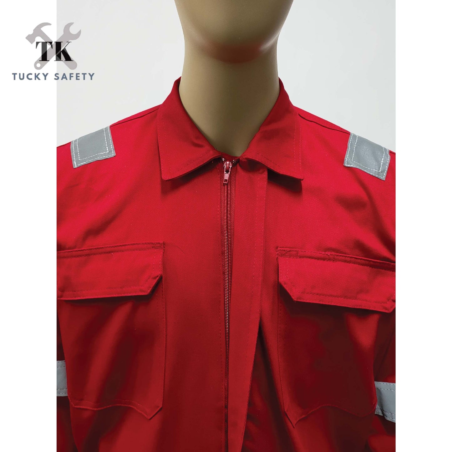 TK COVERALL THICK SAFETY REFLECTIVE COVERALL - RED Color Kain Tebal