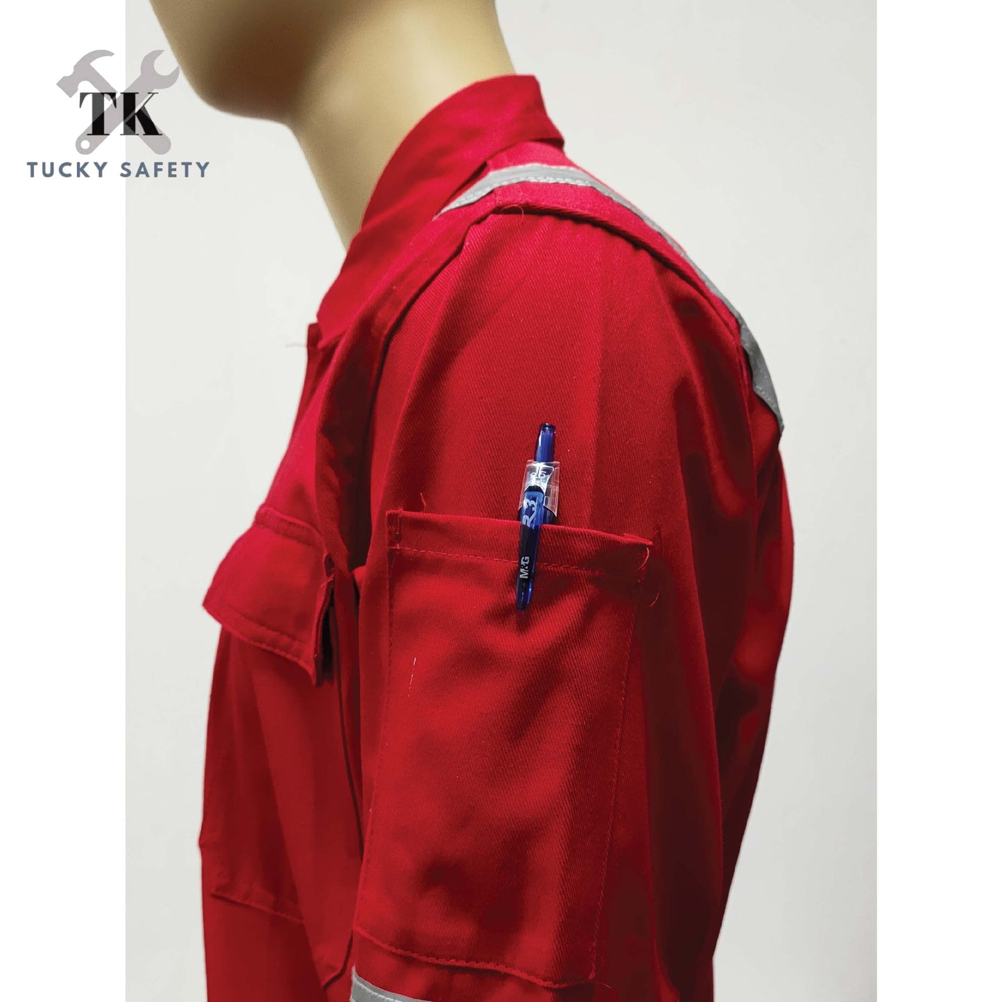 TK COVERALL THICK SAFETY REFLECTIVE COVERALL - RED Color Kain Tebal