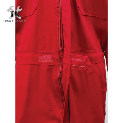 TK COVERALL THICK SAFETY REFLECTIVE COVERALL - RED Color Kain Tebal