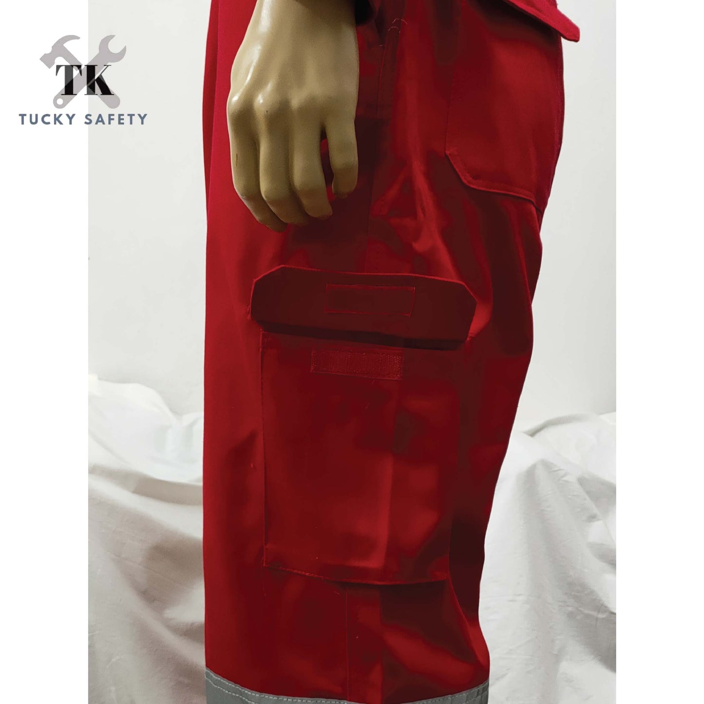 TK COVERALL THICK SAFETY REFLECTIVE COVERALL - RED Color Kain Tebal