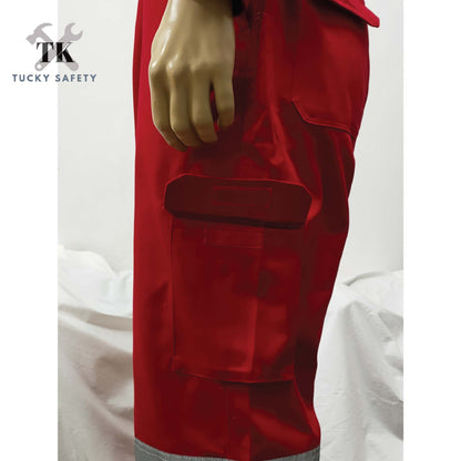 TK COVERALL THICK SAFETY REFLECTIVE COVERALL - RED Color Kain Tebal