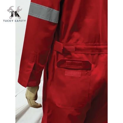 TK COVERALL THICK SAFETY REFLECTIVE COVERALL - RED Color Kain Tebal