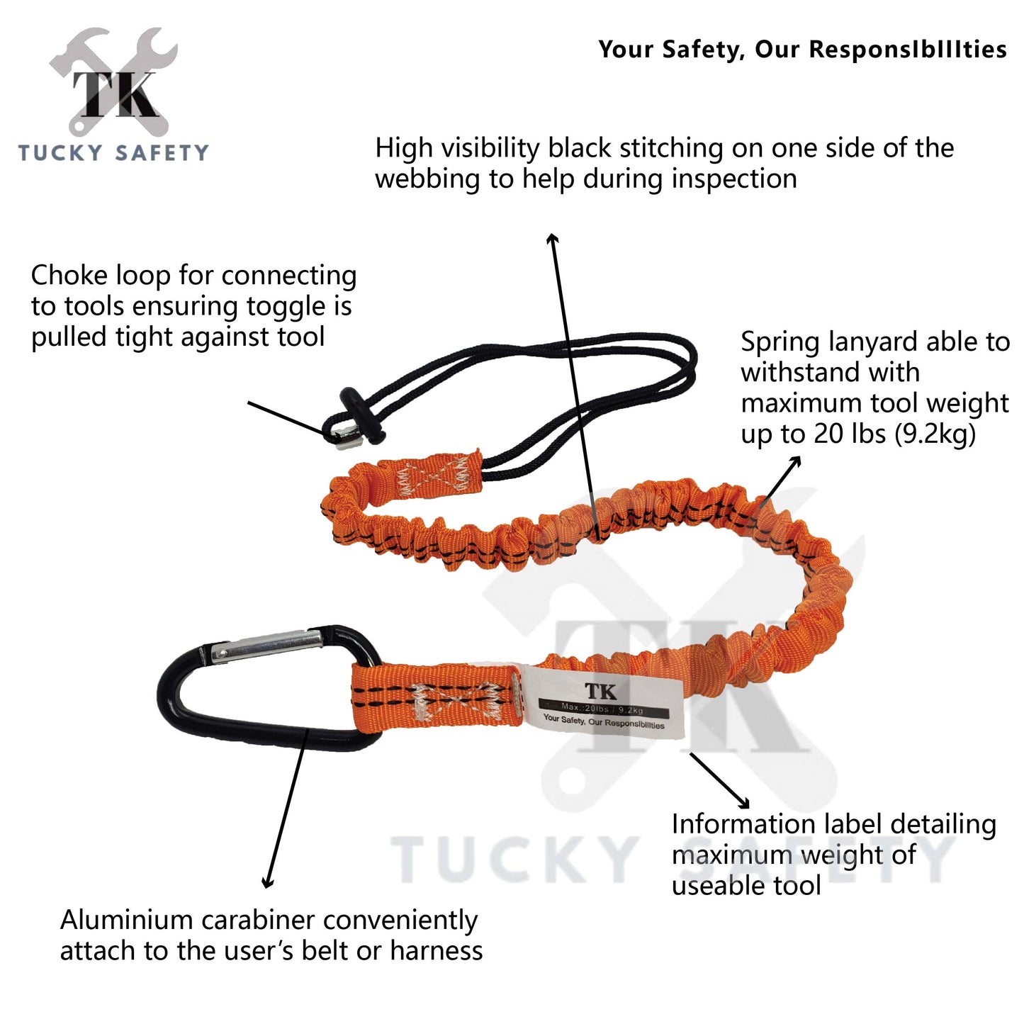 LANYARD - TK SAFETY TOOL SPRING LANYARD / SCAFFOLD TALI RATCHET MAX TOOL WEIGHT UP TO 9.2 KG