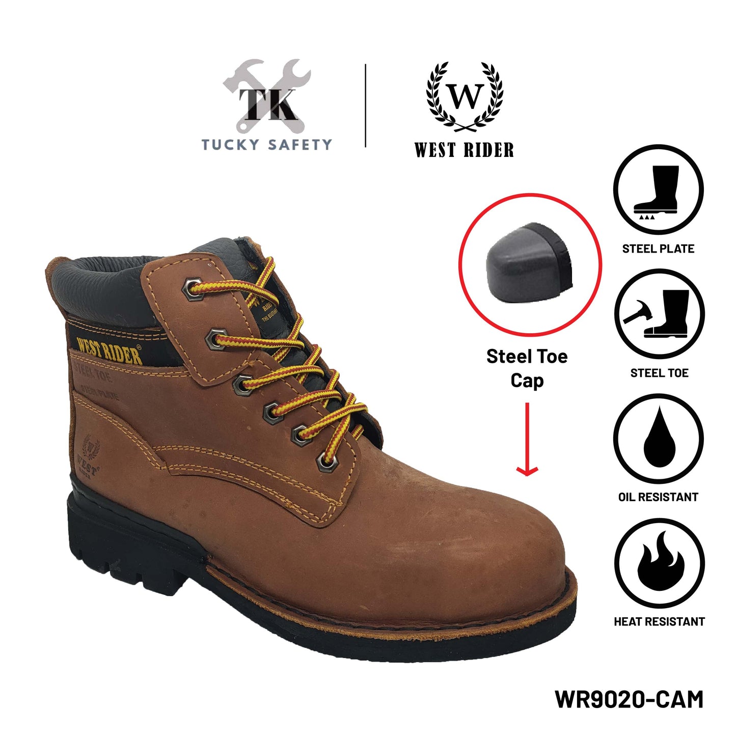 WR9020 SERIES WEST RIDER LEATHER HEAVY DUTY MID CUT LACE UP SAFETY BOOT / KASUT KERJA TALI LELAKI