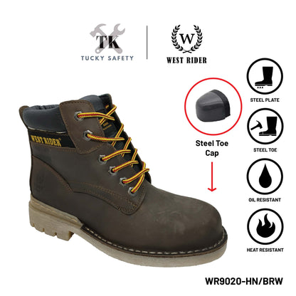 WR9020 SERIES WEST RIDER LEATHER HEAVY DUTY MID CUT LACE UP SAFETY BOOT / KASUT KERJA TALI LELAKI